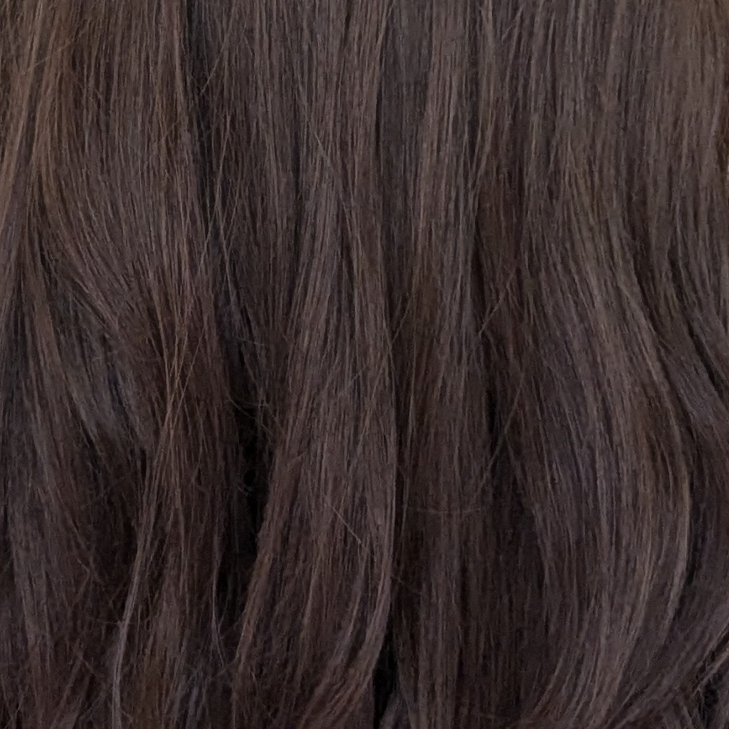 medium brown wig close up