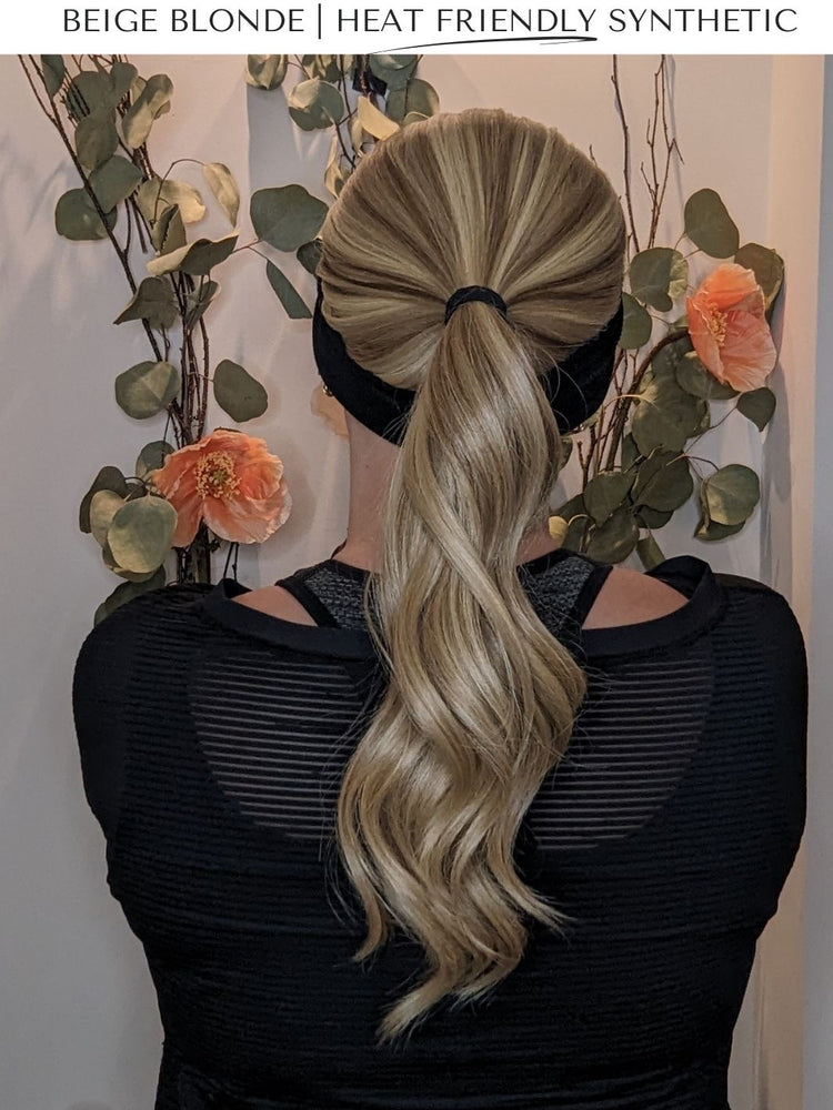 beige blonde headband wig heat friendly synthetic ponytail bright light