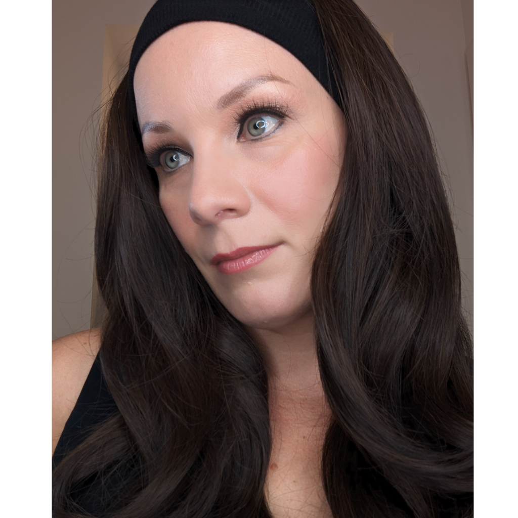 headband wig luxury synthetic dark brown closeup