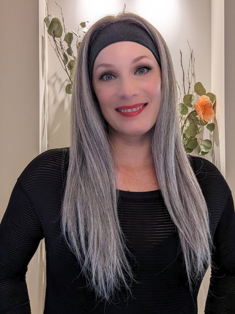 headband wig human hair light grey