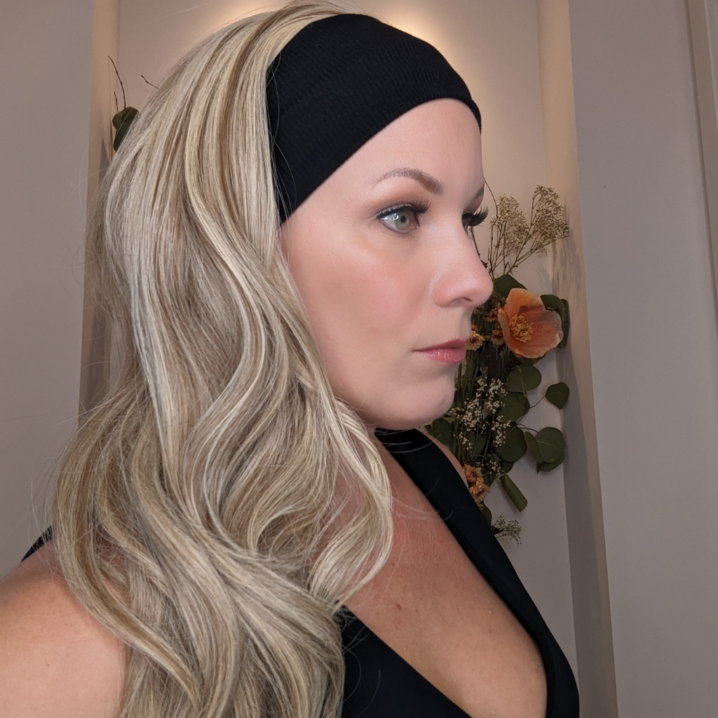 luxury synthetic headband wig blonde side 