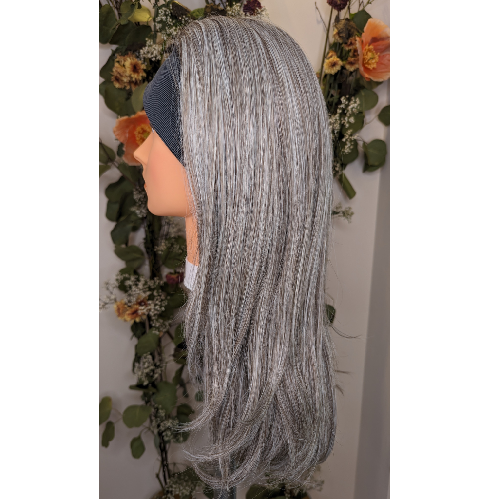 headband wig luxury synthetic light grey side
