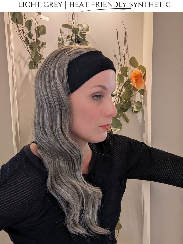 light grey headband wig side natural light