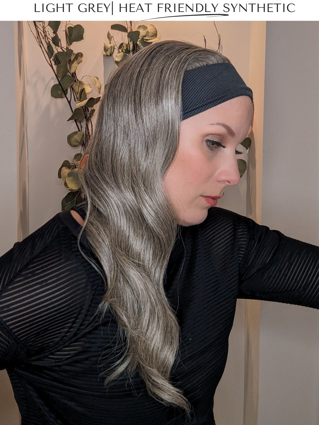 light grey headband wig side bright light