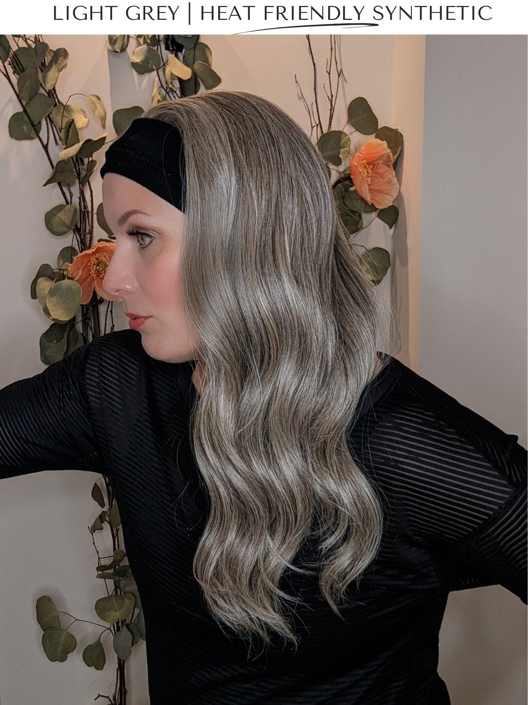 light grey synthetic headband wig
