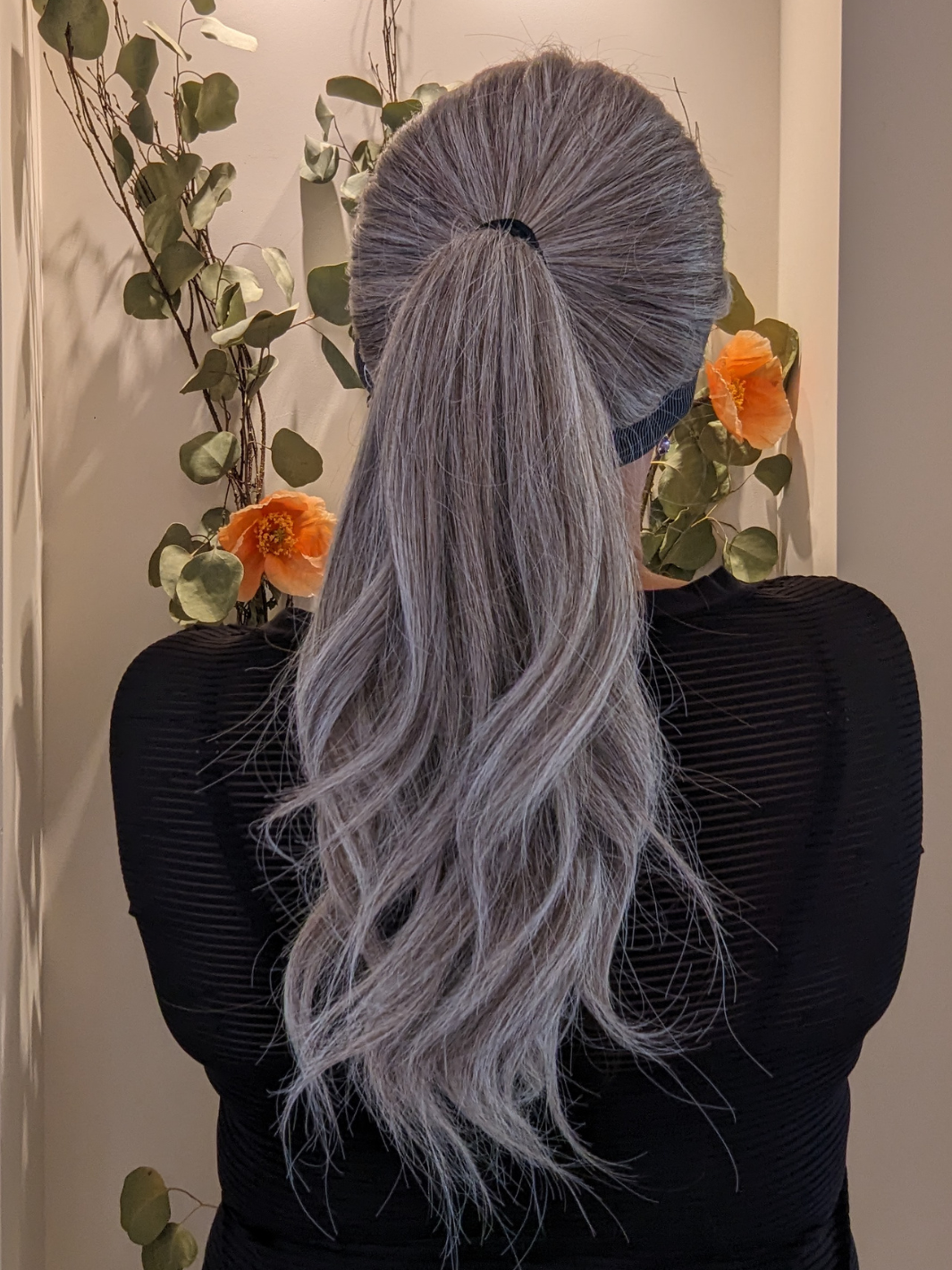 headband wig human hair light grey ponytail back