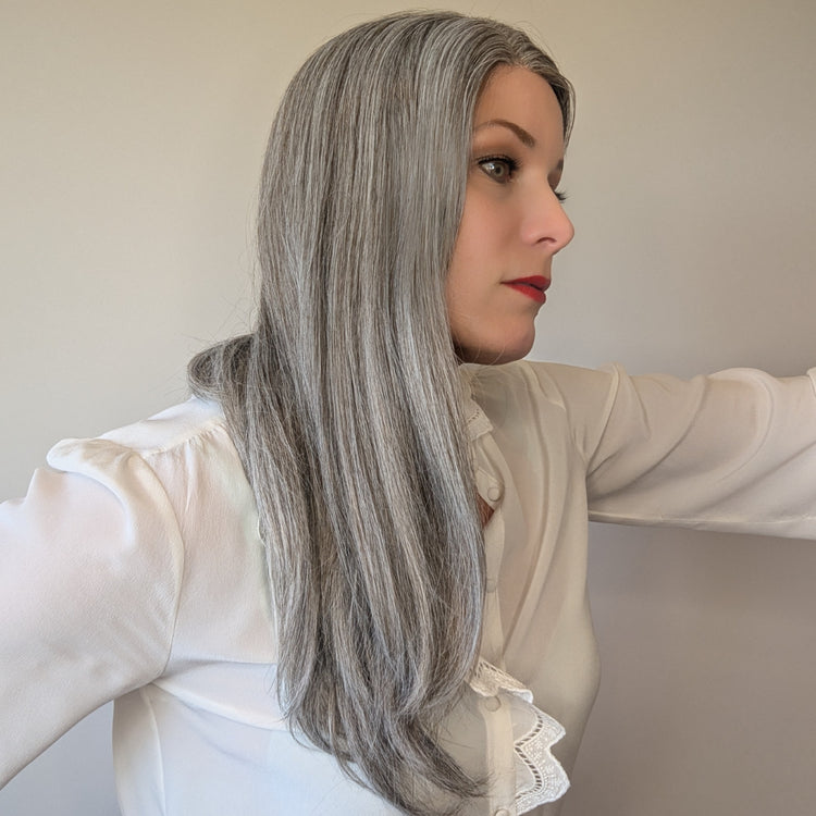 lace front wig luxury synthetic light grey side