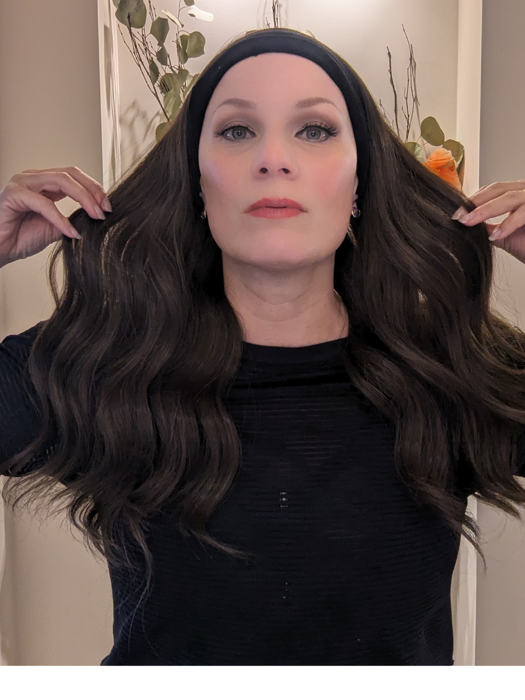 synthetic headband wig dark brown front