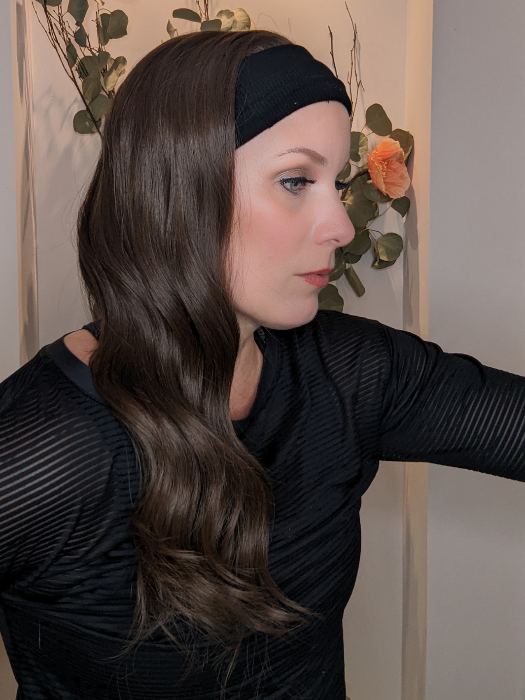 synthetic headband wig dark brown side