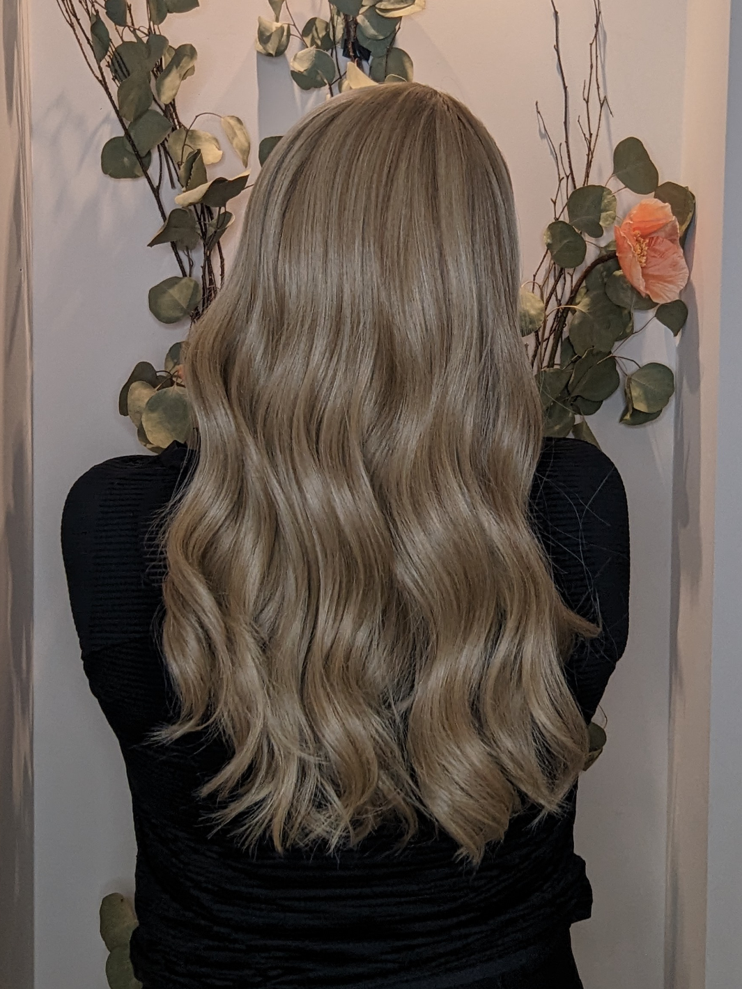 synthetic beige blonde wig studio lighting