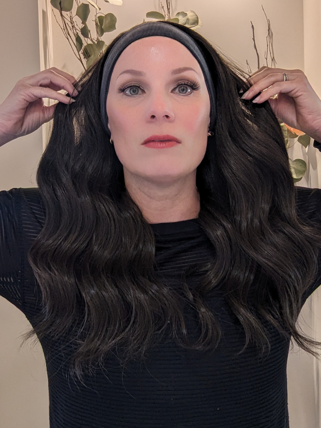 synthetic headband wig dark brown front