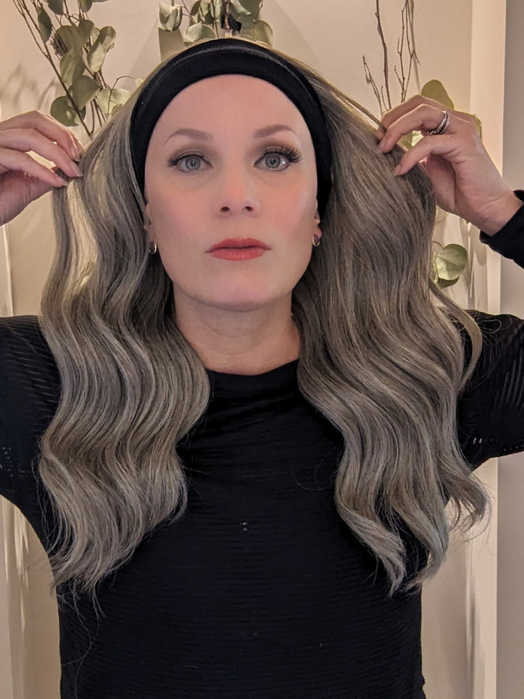 synthetic headband wig light grey front