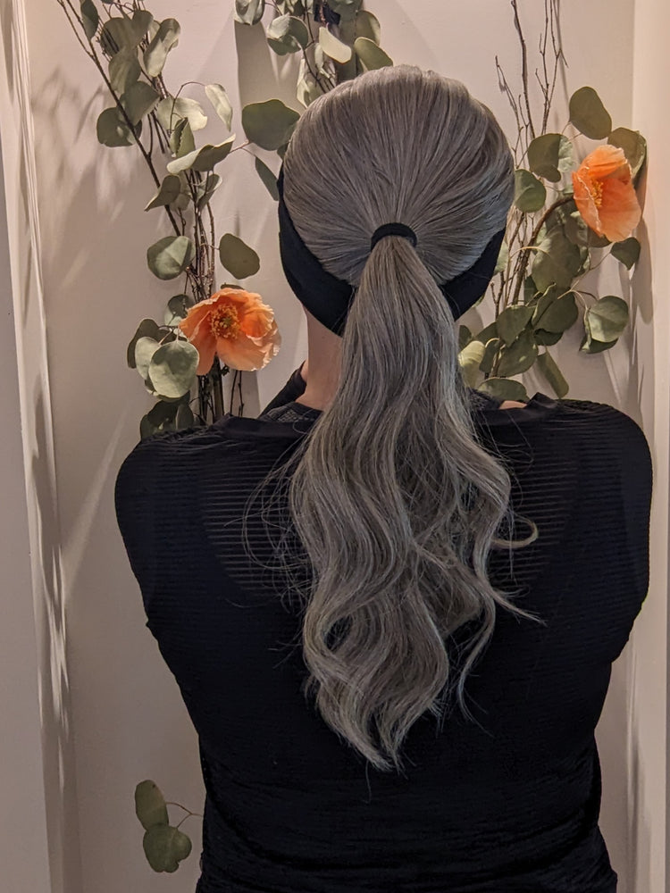 synthetic headband wig light grey ponytail back